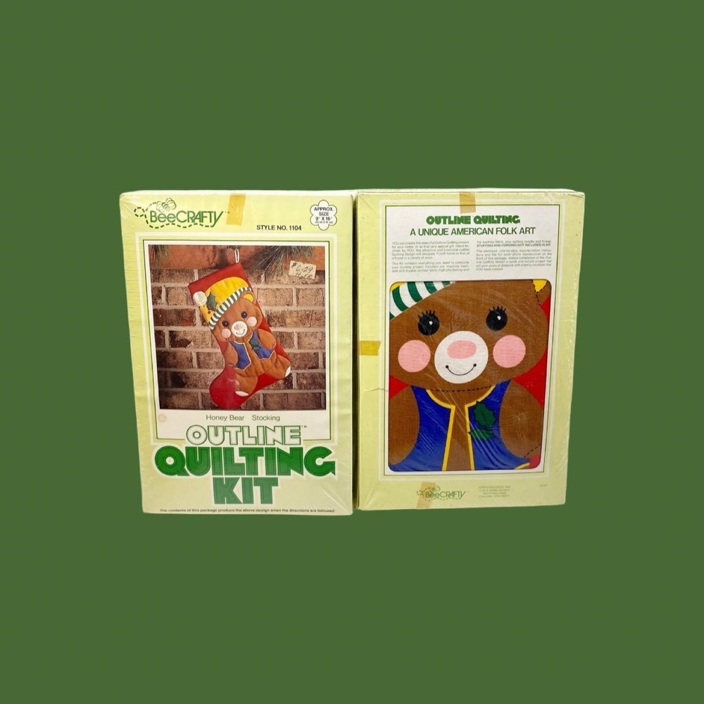 Vintage Bee Crafty Honey Bear Quilted Christmas Stocking Kit Set of 2 No 1104